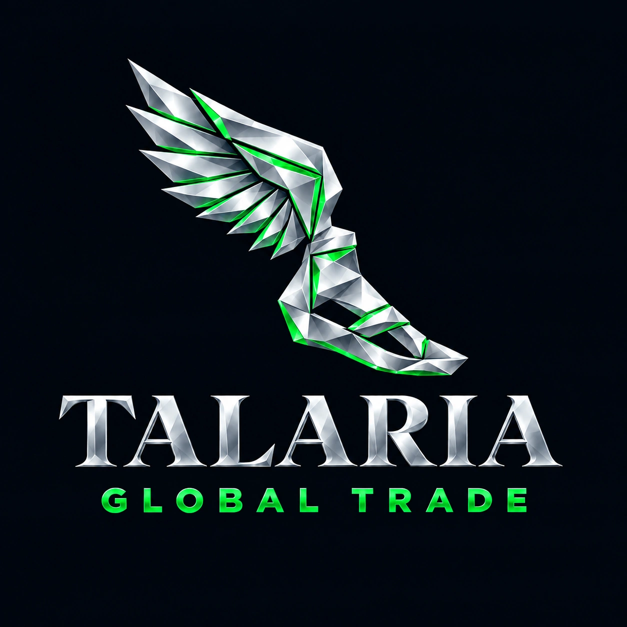 Talaria Global Trade silver faceted winged sandal with true-green accents